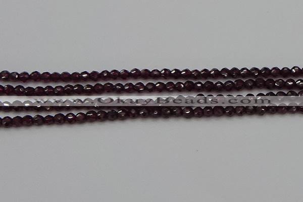 CTG555 15.5 inches 4mm faceted round tiny purple garnet beads