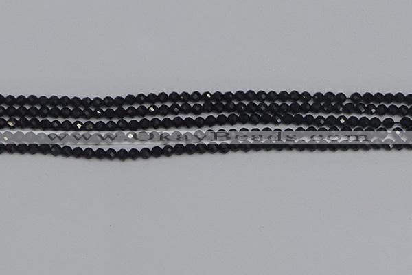 CTG644 15.5 inches 3mm faceted round black tourmaline beads