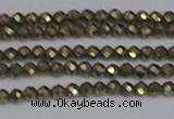 CTG645 15.5 inches 2mm faceted round golden pyrite beads