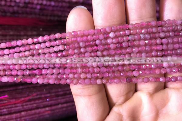 CTG706 15.5 inches 3mm faceted round tiny pink tourmaline beads