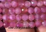 CTG707 15.5 inches 4mm faceted round tiny pink tourmaline beads