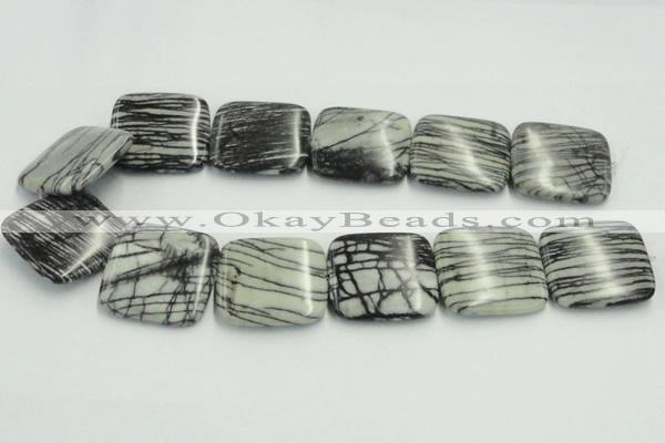 CTJ16 16 inches 35*35mm square black water jasper beads wholesale