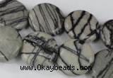 CTJ208 15.5 inches 20mm flat round black water jasper beads wholesale