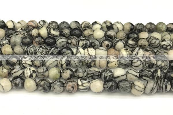 CTJ420 15 inches 6mm faceted round black water jasper beads