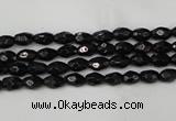 CTO115 15.5 inches 4*6mm faceted rice black tourmaline beads