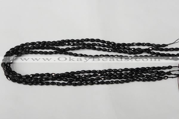 CTO115 15.5 inches 4*6mm faceted rice black tourmaline beads