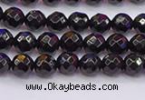 CTO135 15.5 inches 4mm faceted round black tourmaline beads