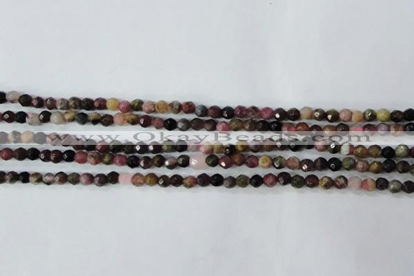 CTO460 15.5 inches 4mm faceted round natural tourmaline gemstone beads