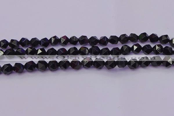 CTO646 15.5 inches 8mm faceted nuggets black tourmaline beads