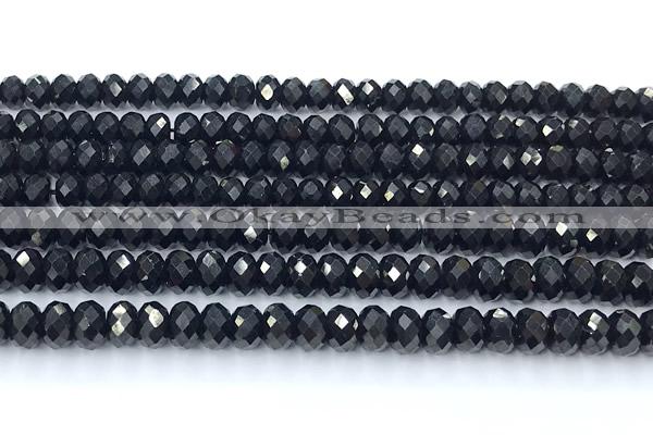 CTO725 15 inches 4*6mm faceted rondelle black tourmaline beads