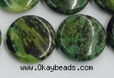 CTP09 15.5 inches 25mm flat round yellow green pine gemstone beads