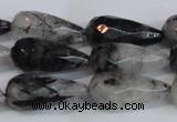 CTR302 15.5 inches 12*25mm faceted teardrop black rutilated quartz beads