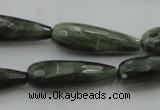 CTR35 15.5 inches 10*30mm faceted teardrop green hair stone beads