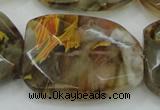 CTS54 30*40mm faceted & twisted rectangle tigerskin glass beads