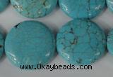 CTU1888 15.5 inches 25mm flat round imitation turquoise beads