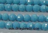 CTU2590 15.5 inches 4mm faceted round synthetic turquoise beads