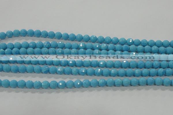 CTU2590 15.5 inches 4mm faceted round synthetic turquoise beads