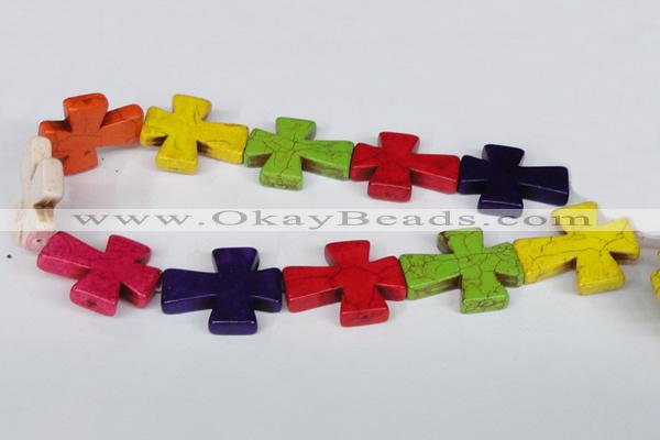 CTU734 15.5 inches 30*36mm cross dyed turquoise beads wholesale