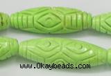 CTU892 15.5 inches 15*45mm carved rice dyed turquoise beads