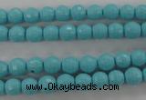 CTU910 15.5 inches 4mm faceted round synthetic turquoise beads