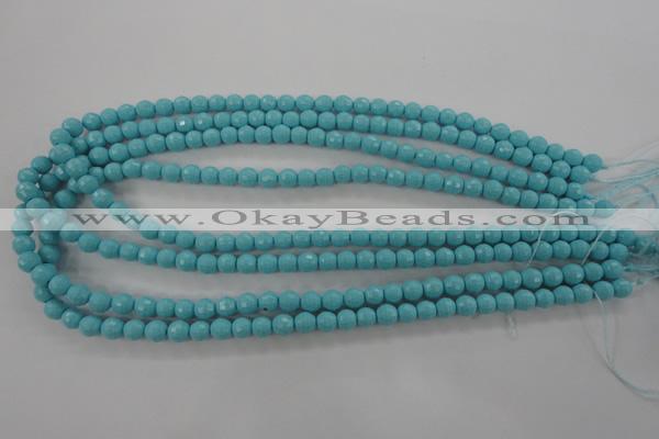 CTU910 15.5 inches 4mm faceted round synthetic turquoise beads