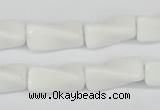 CTW127 15.5 inches 9*20mm twisted trihedron white agate beads