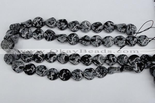 CTW15 15.5 inches 16mm twisted coin snowflake obsidian beads