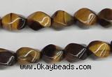 CTW151 15.5 inches 8*11mm twisted rice yellow tiger eye beads