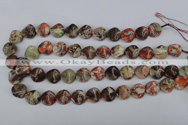 CTW31 15.5 inches 16mm twisted coin rainforest agate beads wholesale