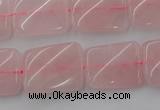 CTW371 15.5 inches 15*20mm twisted rectangle rose quartz beads