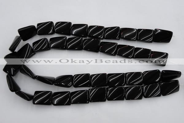 CTW377 15.5 inches 15*20mm twisted rectangle black agate beads