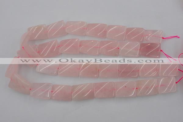 CTW391 15.5 inches 18*25mm twisted rectangle rose quartz beads