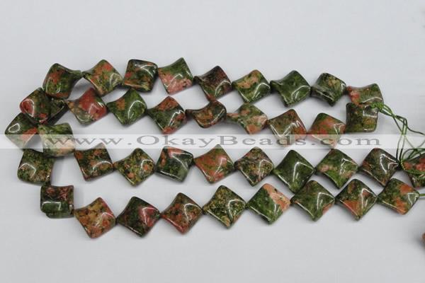 CTW40 15.5 inches 15*15mm twisted diamond unakite gemstone beads