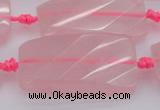 CTW451 15.5 inches 20*38mm faceted & twisted rectangle rose quartz beads