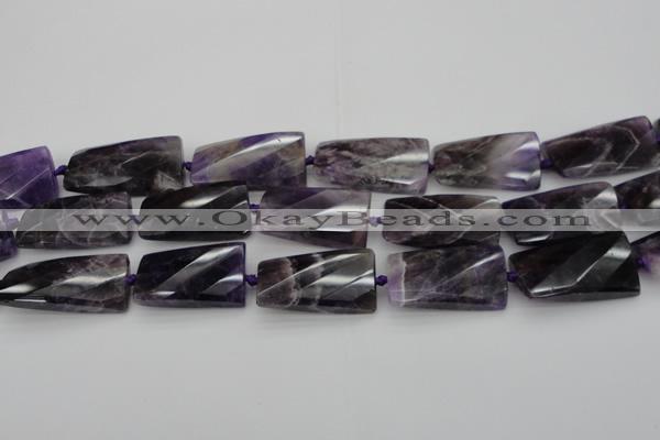 CTW453 20*38mm faceted & twisted rectangle dogtooth amethyst beads