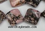 CTW51 15.5 inches 15*15mm twisted diamond rhodonite beads