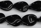 CTW77 15.5 inches 15*20mm twisted oval black agate gemstone beads