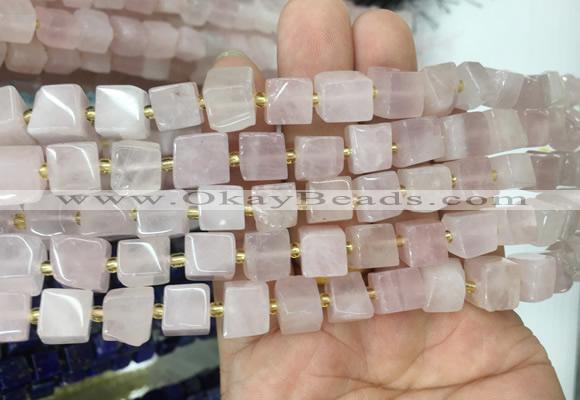 CUBS38 15 inches 6 - 7mm cube rose quartz gemstone beads wholesale