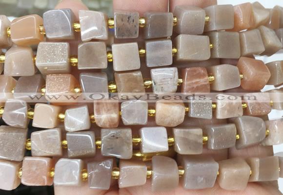 CUBS70 15 inches 8 - 9mm cube pink moonstone gemstone beads wholesale