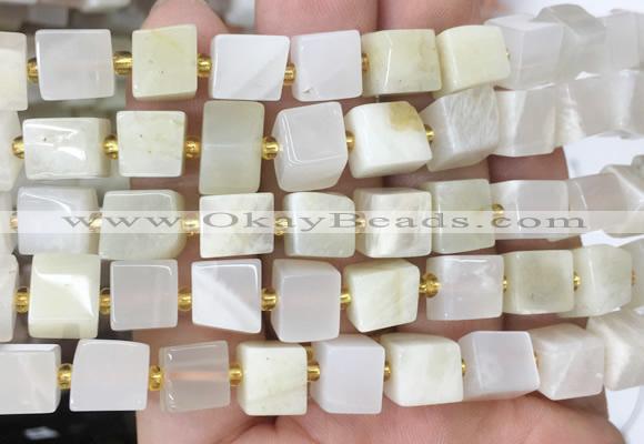 CUBS73 15 inches 8 - 9mm cube white moonstone gemstone beads wholesale