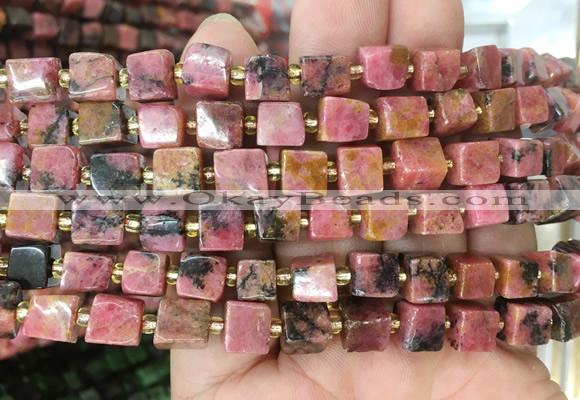 CUBS84 15 inches 7 - 8mm cube rhodonite gemstone beads wholesale