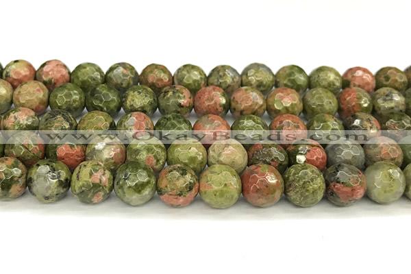 CUG197 15 inches 10mm faceted round unakite beads wholesale