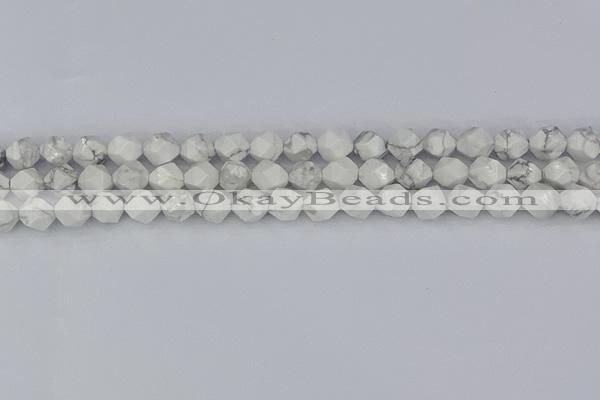 CWB239 15.5 inches 8mm faceted nuggets white howlite beads