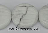 CWB65 15.5 inches 30mm carved coin natural white howlite beads