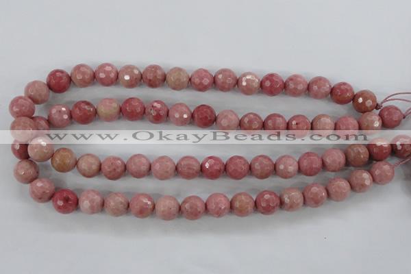 CWF03 15.5 inches 10mm faceted round pink wooden fossil jasper beads