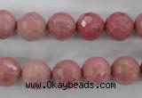 CWF04 15.5 inches 12mm faceted round pink wooden fossil jasper beads