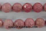 CWF05 15.5 inches 14mm faceted round pink wooden fossil jasper beads