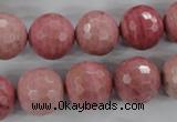 CWF06 15.5 inches 16mm faceted round pink wooden fossil jasper beads