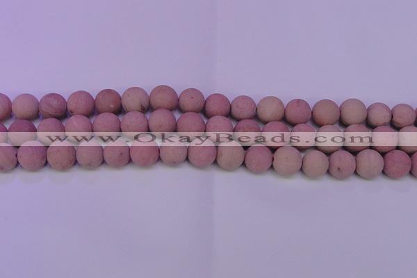 CWF25 15.5 inches 14mm round matte pink wooden fossil jasper beads