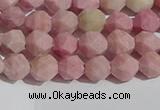 CWF30 6mm faceted nuggets matte pink wooden fossil jasper beads